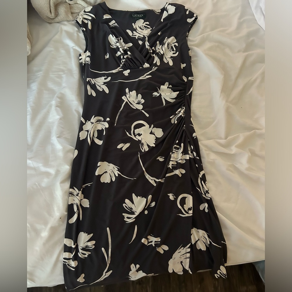 Ralph Lauren Black and White Floral Midi Dress